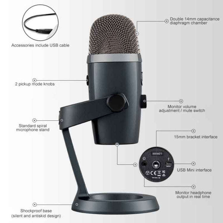 Logitech Blue Yeti Nano Condenser Digital USB Live Broadcast Microphone (Grey)