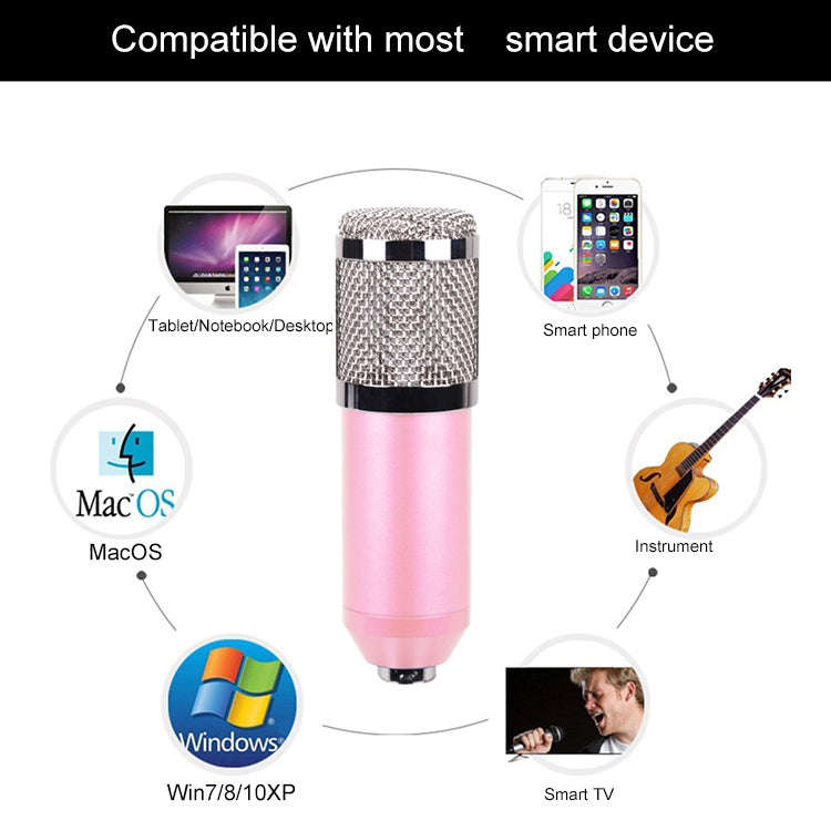 BM-800 Network K-Song Dedicated High-end Metal Shock Mount Microphone Set(Pink)