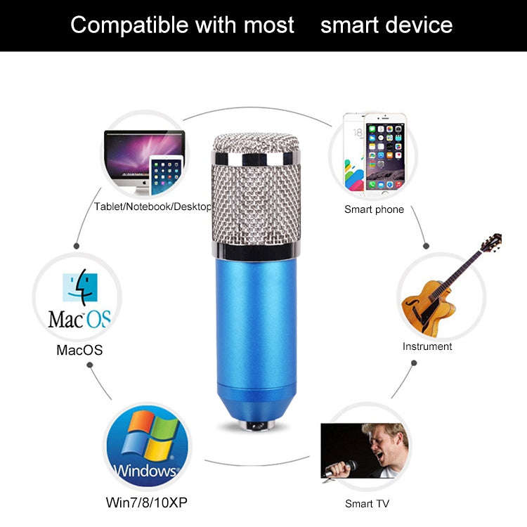 BM-800 Network K-Song Dedicated High-end Metal Shock Mount Microphone Set(Blue)