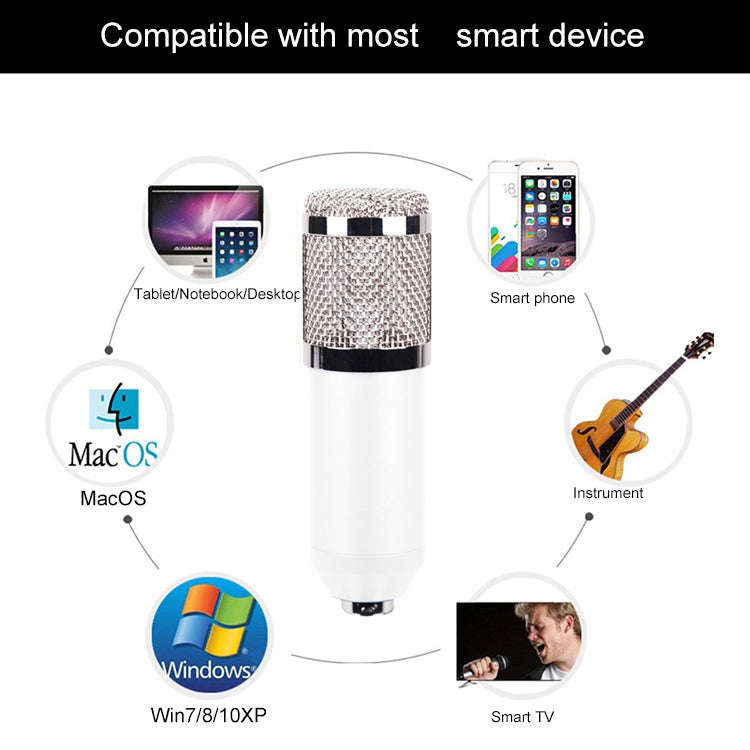 BM-800 Network K-Song Dedicated High-end Metal Shock Mount Microphone Set(White)