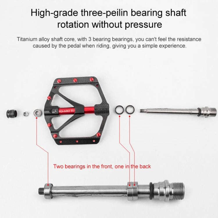 PROMEND PD-M82-TI 1 Pair Mountain Bicycle Titanium Alloy Shaft 3-Bearings Wide Pedals (Red)