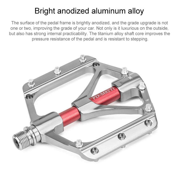 PROMEND PD-M82-TI 1 Pair Mountain Bicycle Titanium Alloy Shaft 3-Bearings Wide Pedals (Red)