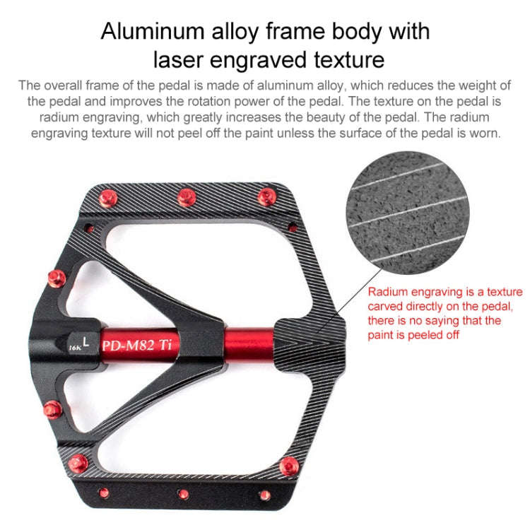 PROMEND PD-M82-TI 1 Pair Mountain Bicycle Titanium Alloy Shaft 3-Bearings Wide Pedals (Red)