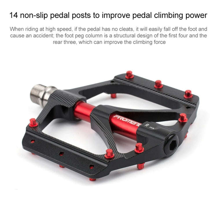 PROMEND PD-M82-TI 1 Pair Mountain Bicycle Titanium Alloy Shaft 3-Bearings Wide Pedals (Red)