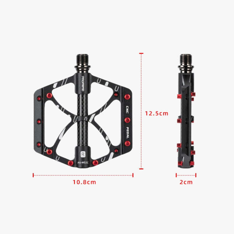 PROMEND PD-M52C 1 Pair Bicycle Aluminum Alloy + Carbon Fiber Tube Bearing Pedals (Black)