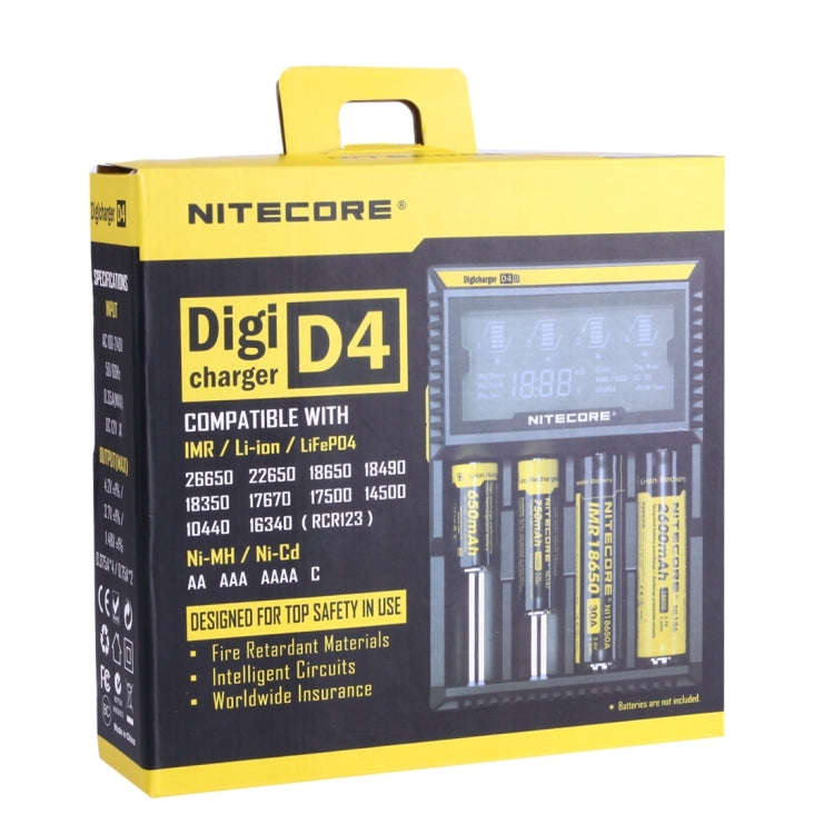 Nitecore D4 Intelligent Digi Smart Charger with LCD Display for 14500, 16340 (RCR123), 18650, 226...