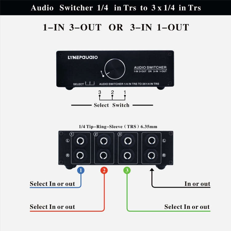 B833 Passive Speaker Stereo Switch Loudspeaker,  1 Input and 3 Output or 3 Input and 1 Output (Bl...