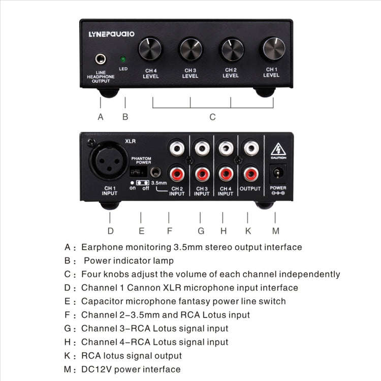LINEPAUDIO B895 Five-channel Stereo Microphone Mixer with Earphone Monitoring(Black)