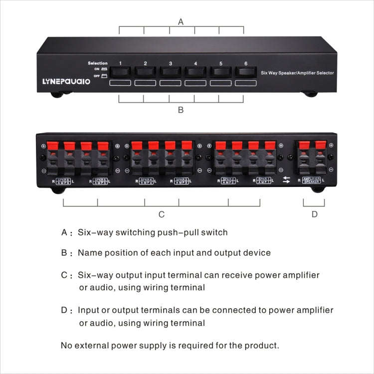 LINEPAUDIO B898 Six-way Stereo Loudspeaker / Amplifier Comparator Bidirectional Selective Switch ...