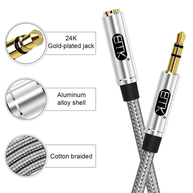 EMK 3.5mm Male to Female Gold-plated Plug Cotton Braided Audio Cable for Speaker / Notebooks / He...