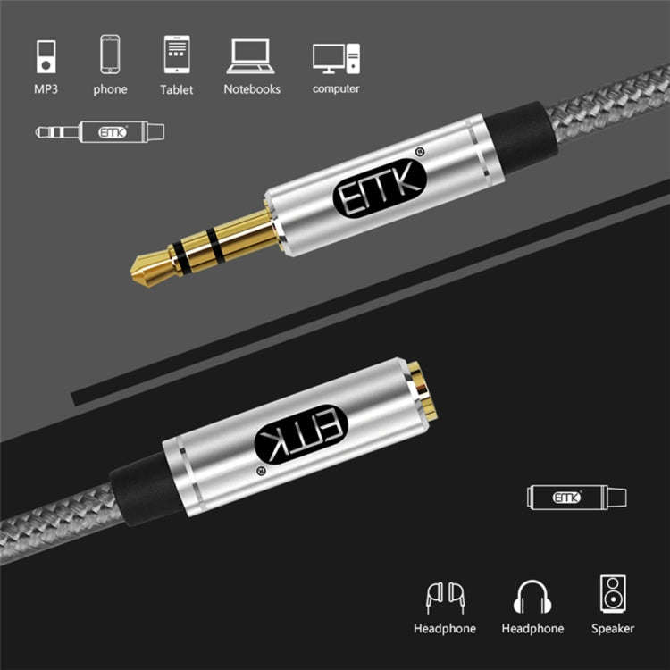 EMK 3.5mm Male to Female Gold-plated Plug Cotton Braided Audio Cable for Speaker / Notebooks / He...
