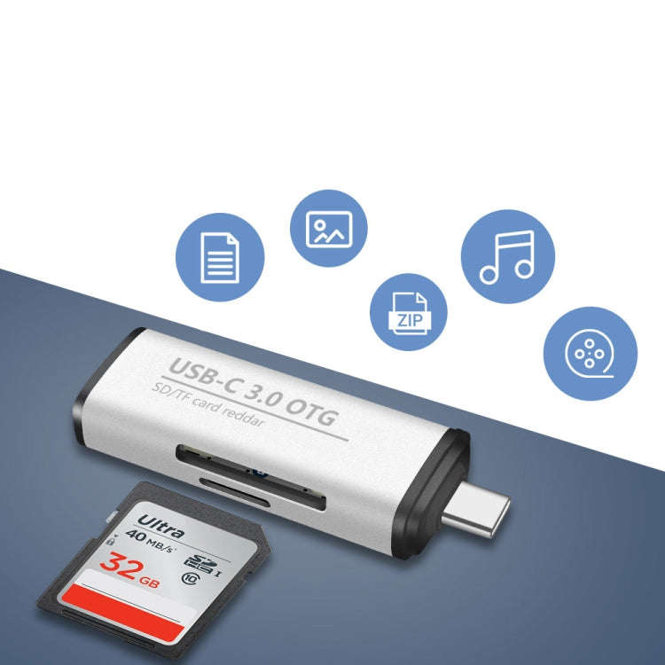 ADS-103 3 in 1 Type-C Male to USB 3.0 Female + SD / TF Card Slots OTG Adapter SD / TF Card Reader...