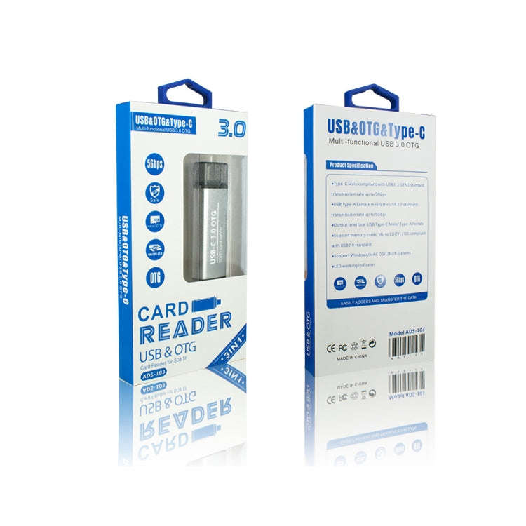 ADS-103 3 in 1 Type-C Male to USB 3.0 Female + SD / TF Card Slots OTG Adapter SD / TF Card Reader...