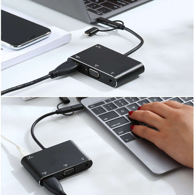 7585B 3 in 1 Micro USB / 8 Pin / Type-C to VGA / HDTV / AV Adapter Mobile HD Screen Player (White)