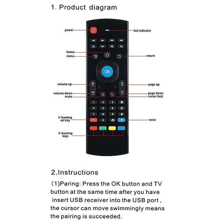 MX3-L Voice without Backlit 2.4GHz Fly Air Mouse Wireless Keyboard Remote Control