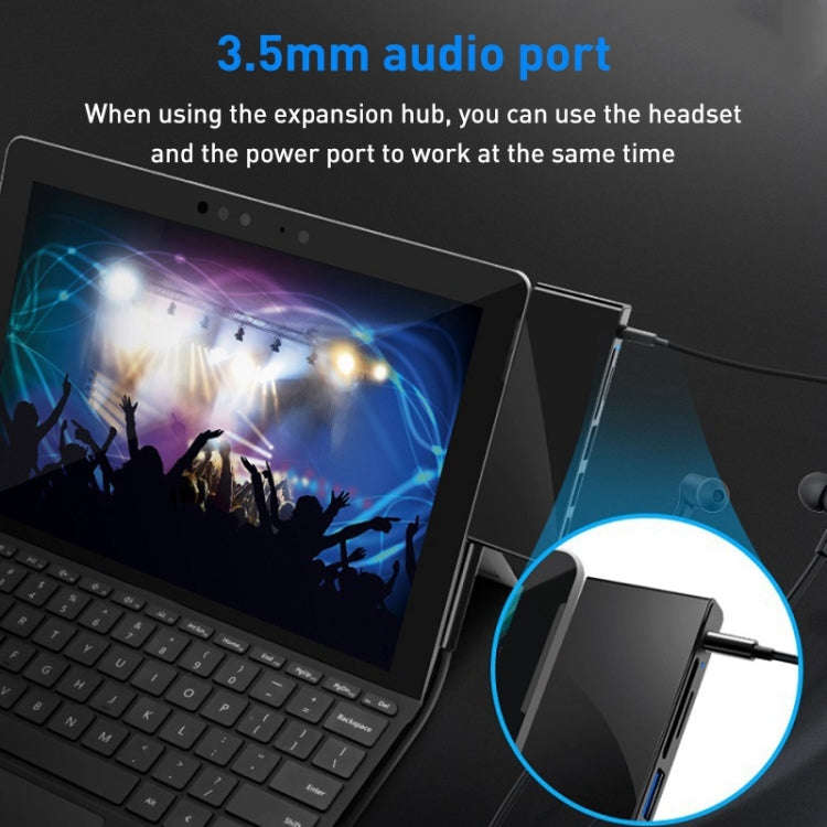 Rocketek SGO771 Type-C to USB2.0 / 3.5mm AUX / SD / TF HUB Adapter for Surface Pro GO