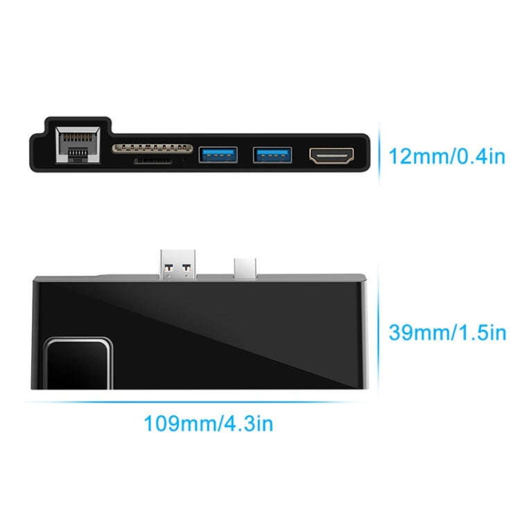 Rocketek SH768 6 in 1 RJ45 / USB 3.0 / HDMI / SD / TF HUB Adapter for Surface Pro 5 / 6