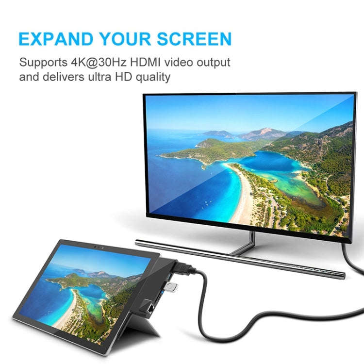 Rocketek SH768 6 in 1 RJ45 / USB 3.0 / HDMI / SD / TF HUB Adapter for Surface Pro 5 / 6