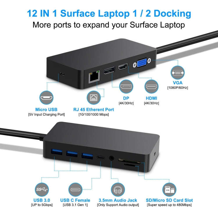 Rocketek SH702 11 in 1 USB 3.0 HUB Adapter with RJ45 for Surface Laptop 1 / 2
