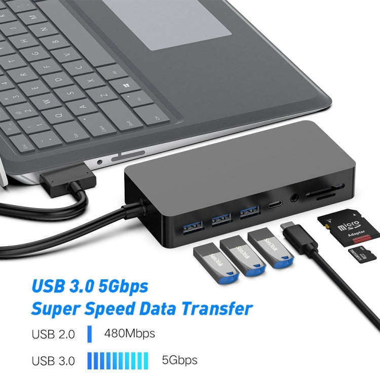 Rocketek SH702 11 in 1 USB 3.0 HUB Adapter with RJ45 for Surface Laptop 1 / 2