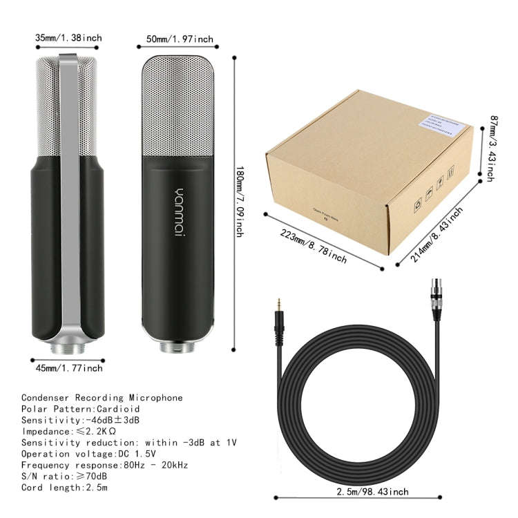 Yanmai Q8 Professional Game Condenser Sound Recording Microphone with Holder, Compatible with PC ...