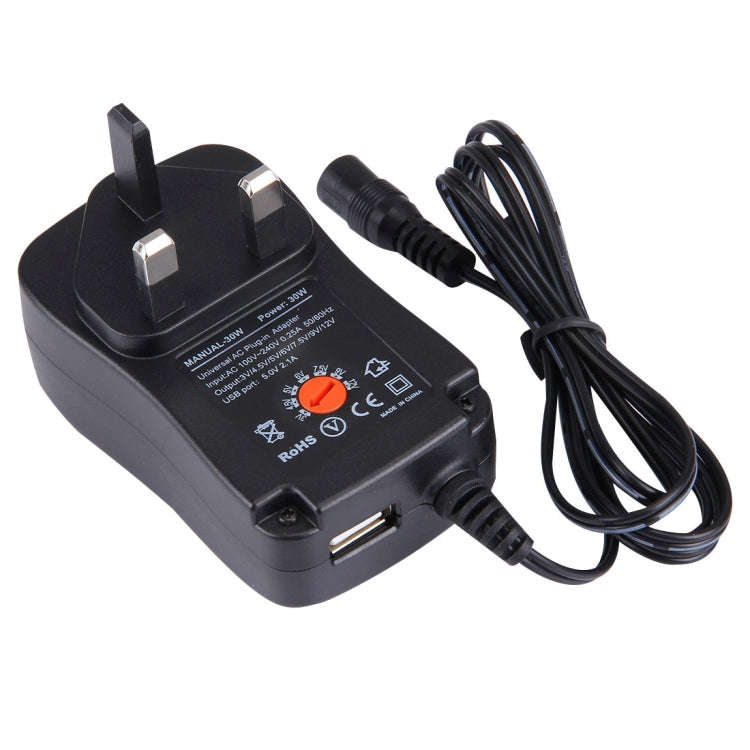 UK Plug Universal 30W Power Wall Plug-in Adapter with 5V 2.1A USB Port, Tips: 8 PCS, Cable Length...