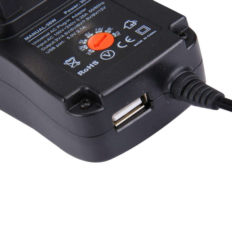 UK Plug Universal 30W Power Wall Plug-in Adapter with 5V 2.1A USB Port, Tips: 8 PCS, Cable Length...