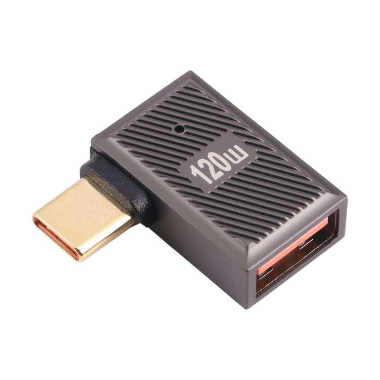 USB-C / Type-C Male to USB Female 10 Gbps 90 Degree Side Bend Charging Adapter (Gun Metal)