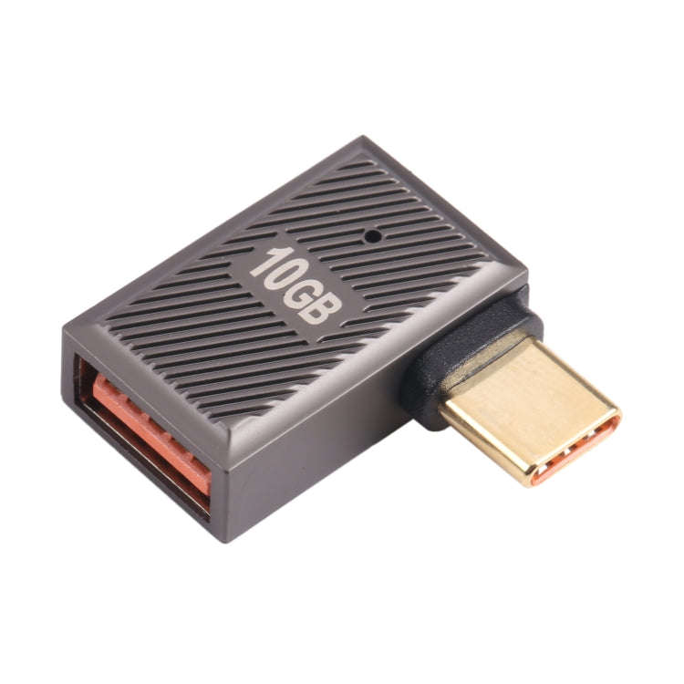 USB-C / Type-C Male to USB Female 10 Gbps 90 Degree Side Bend Charging Adapter (Gun Metal)