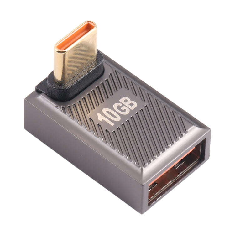 USB-C / Type-C Male to USB Female 10 Gbps 90 Degree Front Bend Charging Adapter (Gun Metal)