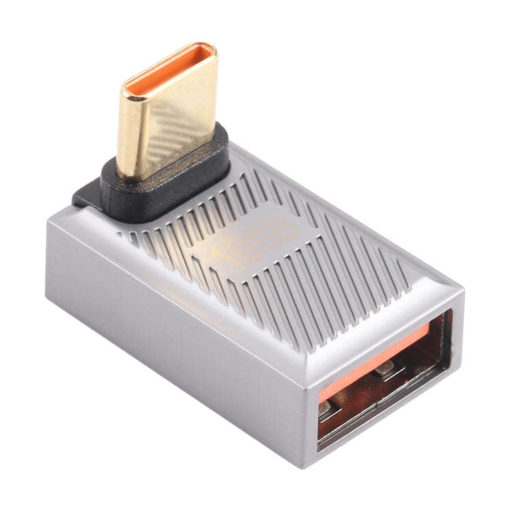 USB-C / Type-C Male to USB Female 10 Gbps 90 Degree Front Bend Charging Adapter (Silver)