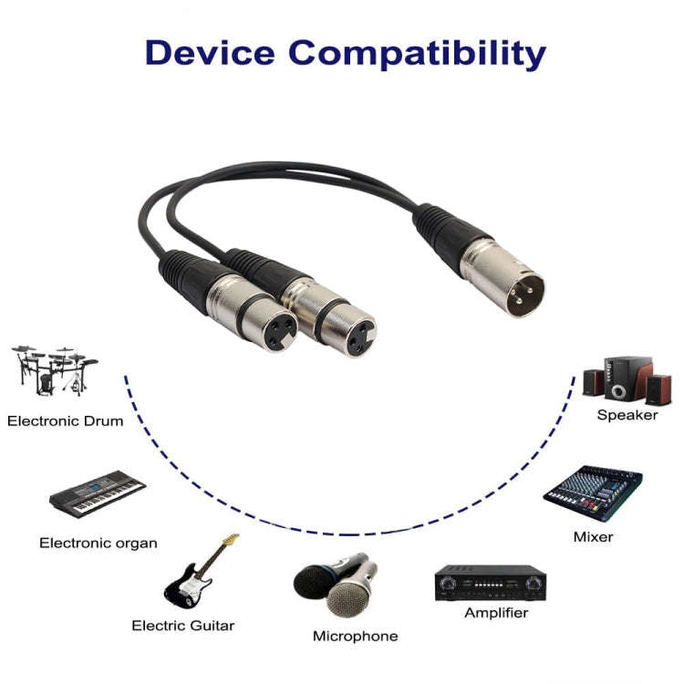 30cm 3 Pin XLR CANNON 1 Male to 2 Female Audio Connector Adapter Cable for Microphone / Audio Equ...