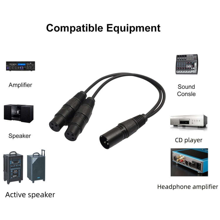 30cm 3 Pin XLR CANNON 1 Male to 2 Female Audio Connector Adapter Cable for Microphone / Audio Equ...