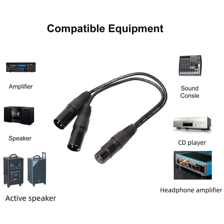 30cm 3 Pin XLR CANNON 1 Female to 2 Male Audio Connector Adapter Cable for Microphone / Audio Equ...