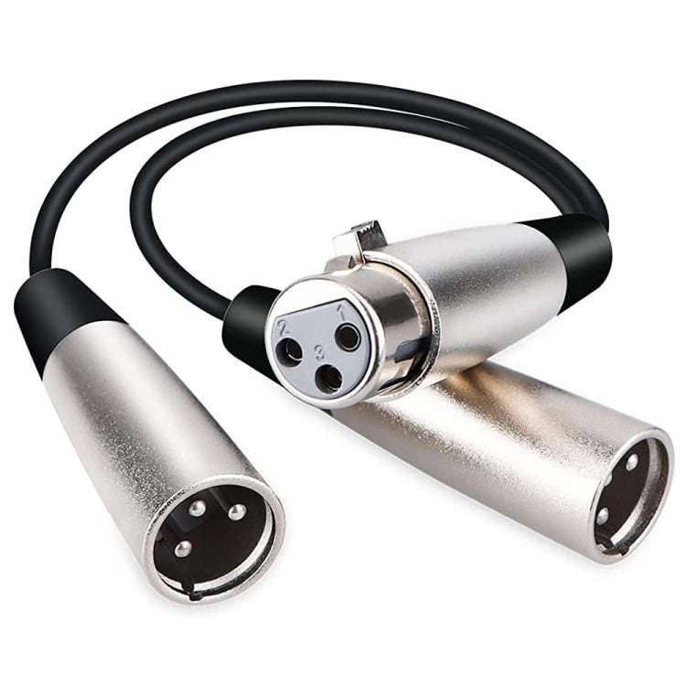 30cm Metal Head 3 Pin XLR CANNON 1 Female to 2 Male Audio Connector Adapter Cable for Microphone ...