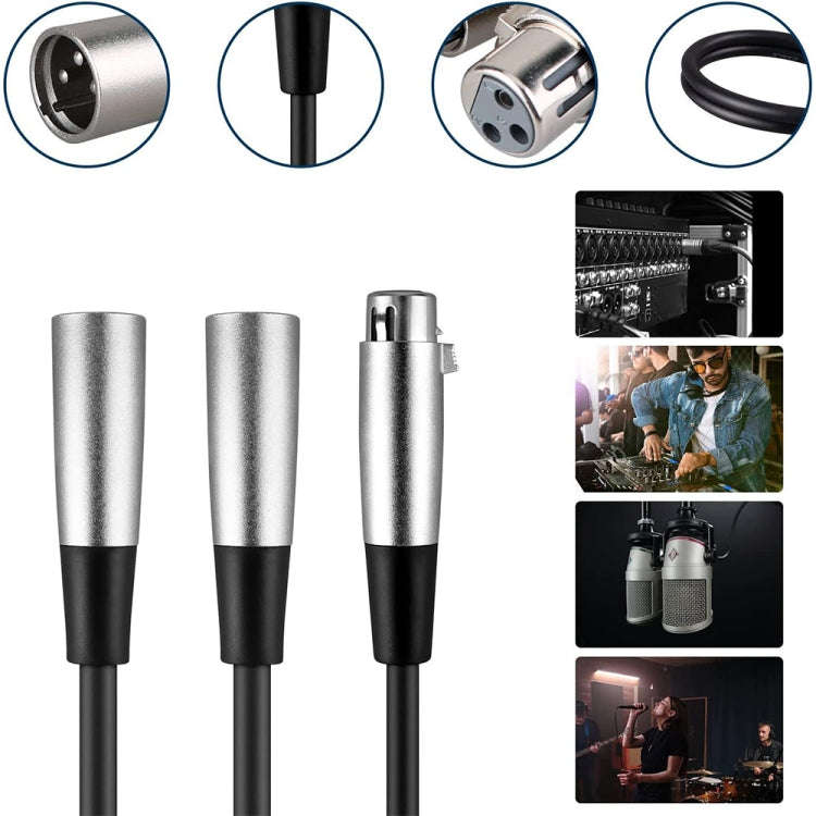 30cm Metal Head 3 Pin XLR CANNON 1 Female to 2 Male Audio Connector Adapter Cable for Microphone ...