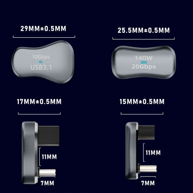 140W 20Gbps USB-C / Type-C Male to USB-C / Type-C Female U-shaped Elbow Charging Adapter