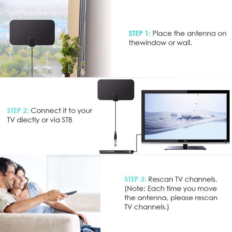 DVB-T2 50 Miles Range 20dBi High Gain Amplified Digital HDTV Indoor TV Antenna with 3m Coaxial Cable