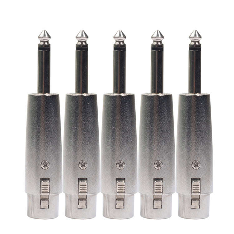 5 PCS LZ1167 6.35mm Single Track Male Head to XRL Female Audio Adapter Plug (Silver)