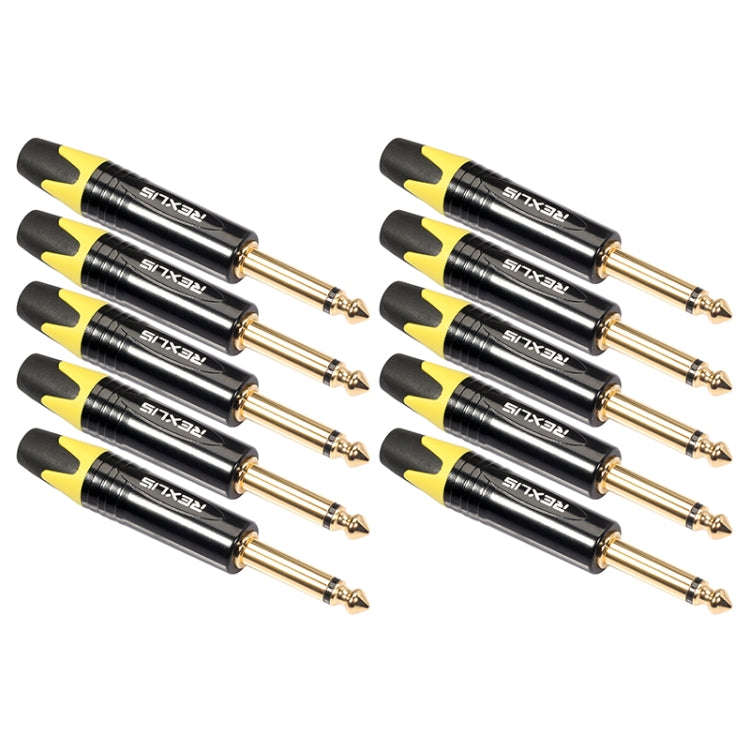 10 PCS TC202 6.35mm Gold-plated Mono Sound Welding Audio Adapter Plug(Yellow)