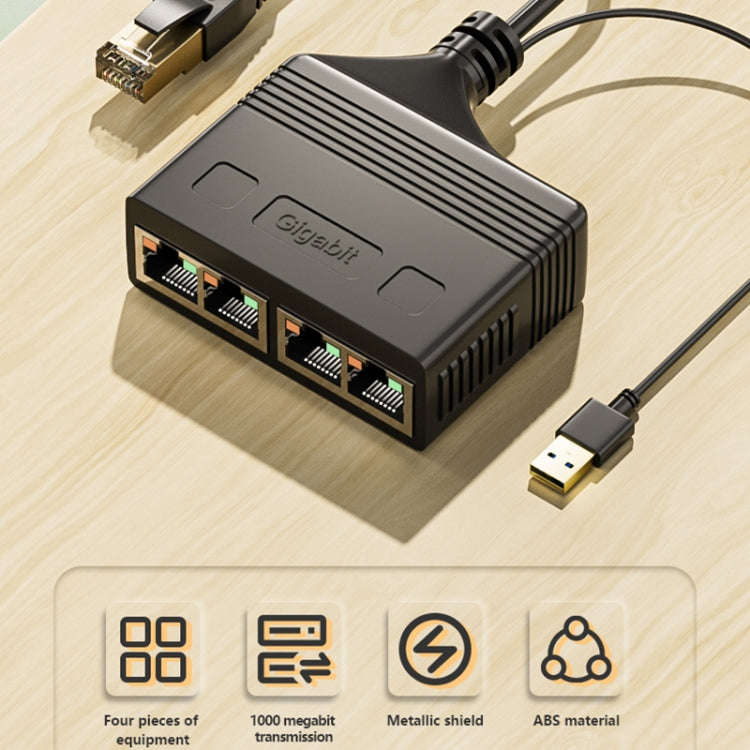 Male RJ45 4 in 1 Gigabit Network Splitter Cable Ethernet Network Coupler