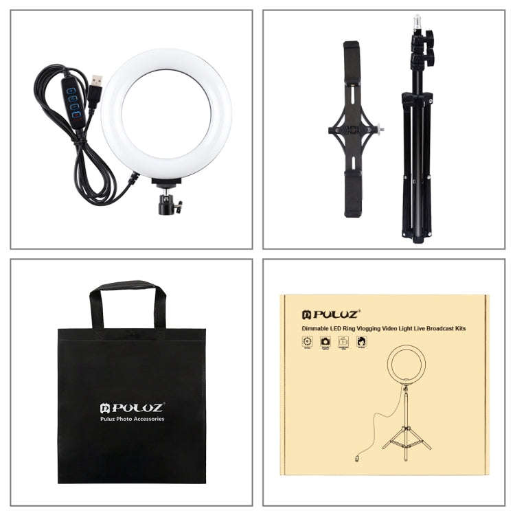 PULUZ 1.1m Tripod Mount + Live Broadcast Dual Phone Bracket + 6.2 inch 16cm LED Ring Vlogging Vid...