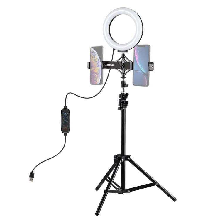 PULUZ 1.1m Tripod Mount + Live Broadcast Dual Phone Bracket + 6.2 inch 16cm LED Ring Vlogging Vid...
