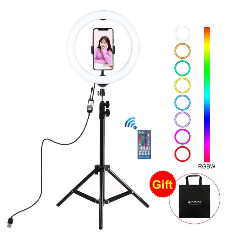 PULUZ 1.1m Tripod Mount + 10.2 inch 26cm RGBW LED Ring Vlogging Video Light  Live Broadcast Kits ...