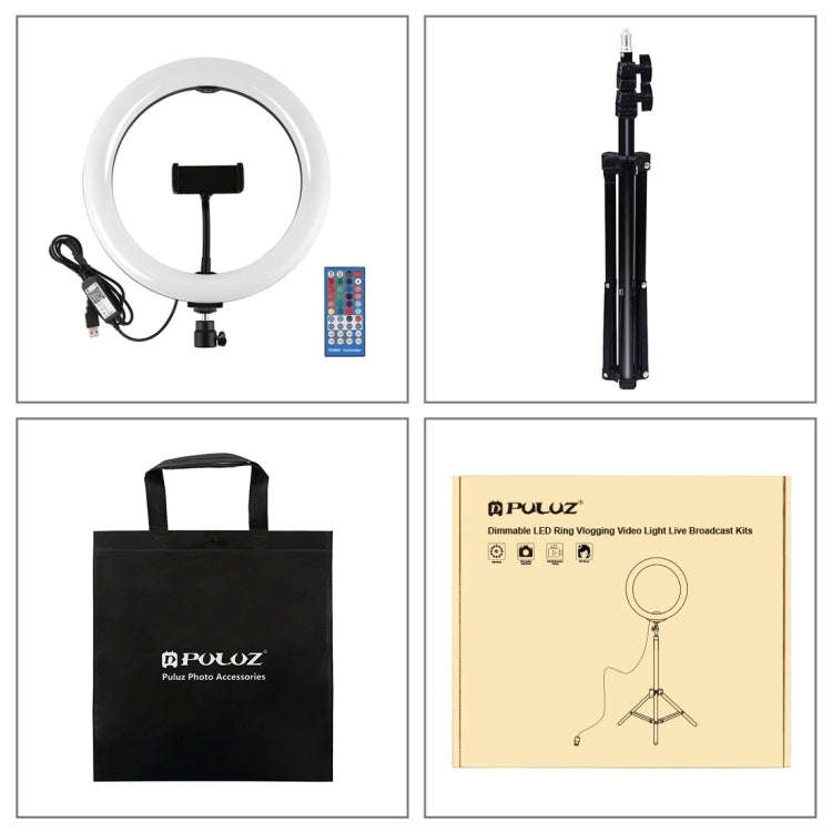 PULUZ 1.1m Tripod Mount + 10.2 inch 26cm RGBW LED Ring Vlogging Video Light  Live Broadcast Kits ...
