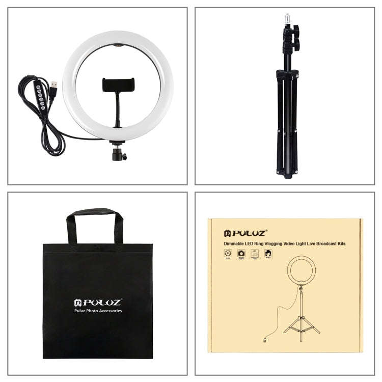 PULUZ 1.1m Tripod Mount + 10.2 inch 26cm RGBW LED Ring Vlogging Video Light  Live Broadcast Kits ...