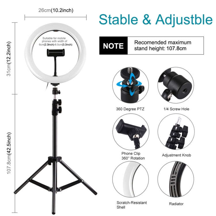 PULUZ 1.1m Tripod Mount + 10.2 inch 26cm RGBW LED Ring Vlogging Video Light  Live Broadcast Kits ...