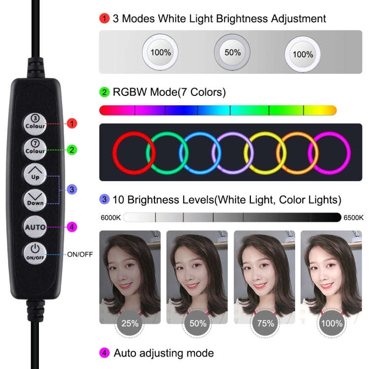 PULUZ 1.1m Tripod Mount + 10.2 inch 26cm RGBW LED Ring Vlogging Video Light  Live Broadcast Kits ...
