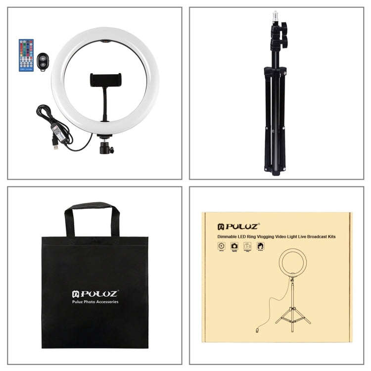 PULUZ 1.1m Tripod Mount + 10.2 inch 26cm Curved Surface RGBW LED Ring Vlogging Video Light  Live ...