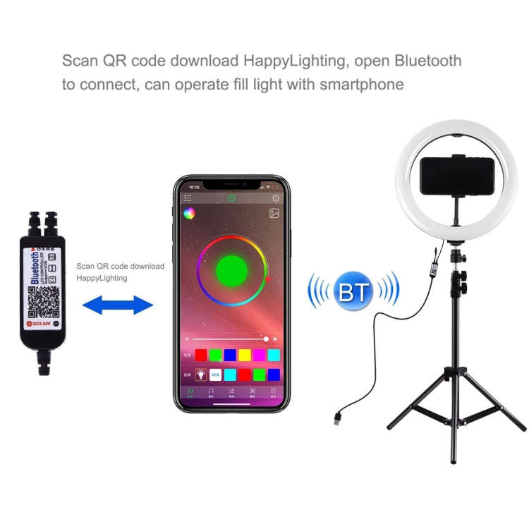 PULUZ 1.1m Tripod Mount + 10.2 inch 26cm Curved Surface RGBW LED Ring Vlogging Video Light  Live ...